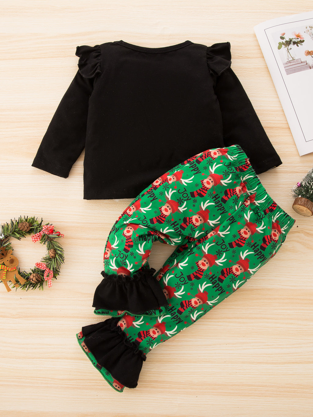 Toddler Girls' Long Sleeve Alphabet Printed Christmas Suit - PrettyKid
