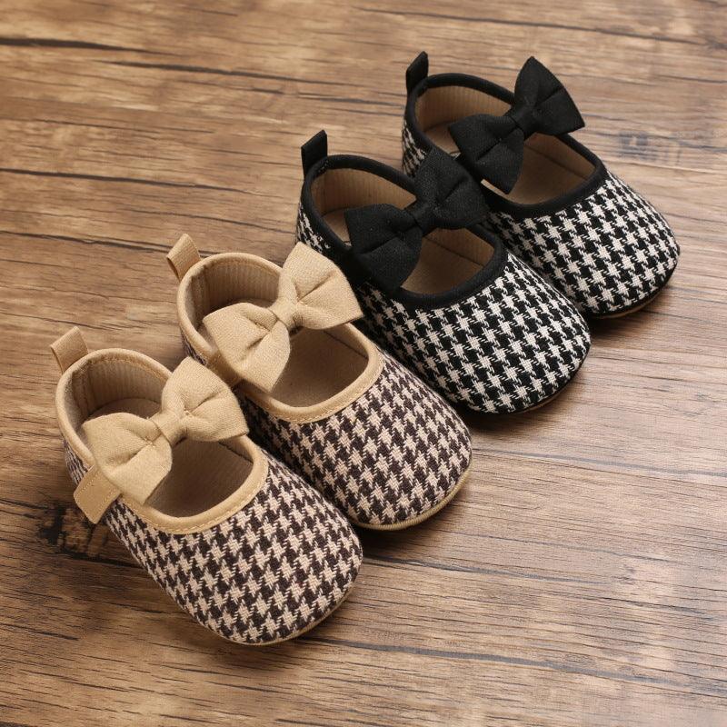 Baby Girls Plaid Bow Child Soft Rubber Sole Non-slip Baby Shoes - PrettyKid