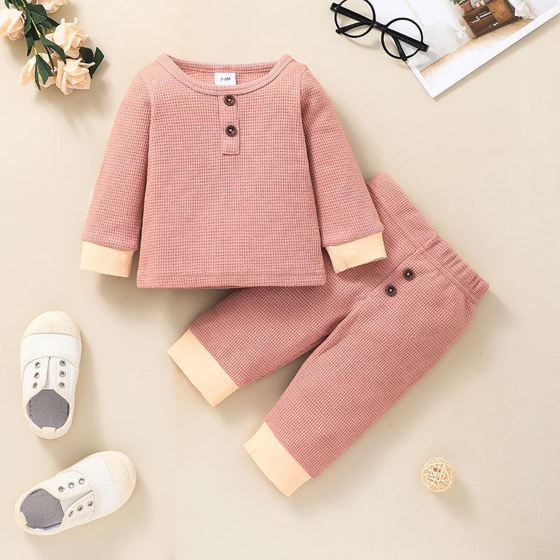 Toddler Boys Girls Solid Contrast Long Sleeve Knit Two Piece Set - PrettyKid