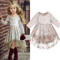 Toddler Children Girls' Long Sleeved Tassel Swallow Tail Lace Dress Princess Skirt - PrettyKid