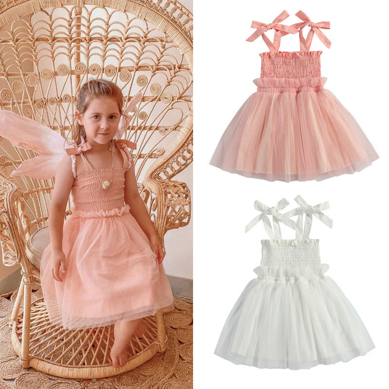 Toddler Kids Girls Solid Color Halter Mesh Dress - PrettyKid