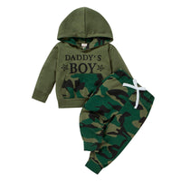 Baby Boys Solid Letter Print Hoodie Camouflage Pants Set - PrettyKid