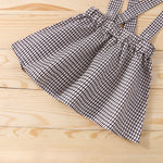 Toddler Girl Solid Color Long Sleeved Bow Shirt Plaid Print Suspender Skirt Set - PrettyKid