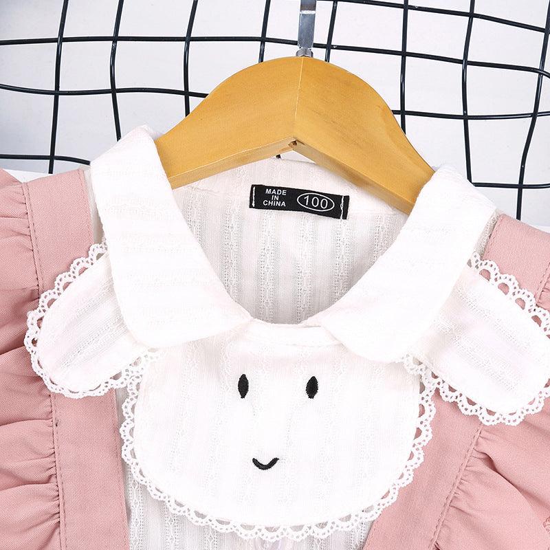 Toddler Girls Cartoon Long Sleeve Shirt Lace Suspender Suit - PrettyKid