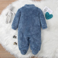 Baby Boys Cute Whale Embroidery Thickened Long-sleeved Solid Color Thickened Jumpsuit - PrettyKid