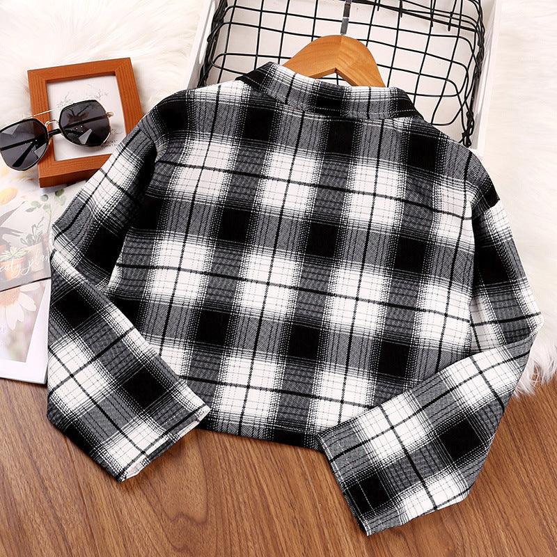 Children Plaid Printed Long Sleeve Shirt Coat - PrettyKid