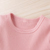 Toddler Girls' Solid Color Knitted Stripe Long Sleeve Home Clothes Two Piece Set - PrettyKid