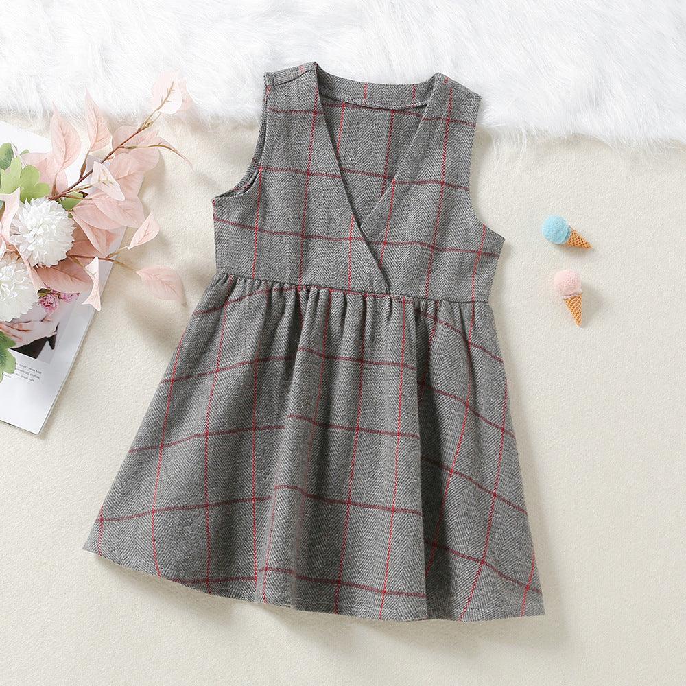 Toddler Kids Girls' Solid Sweater Plaid Vest Skirt Set - PrettyKid