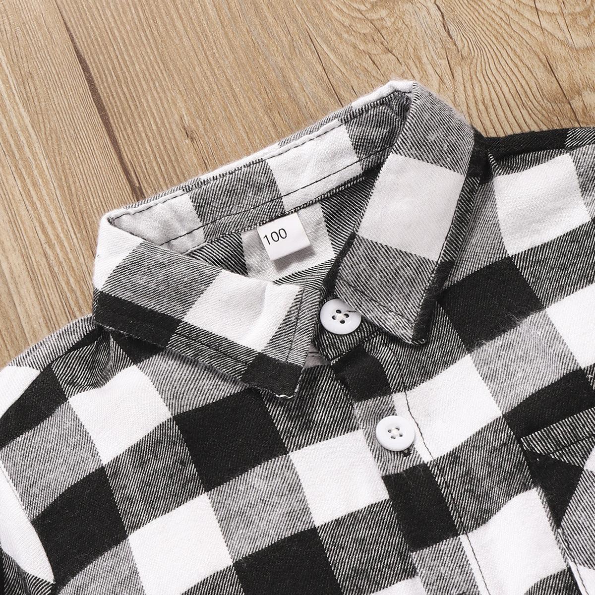 Toddler Kids Boys' Long Sleeve Plaid Lapel Shirt Kids Clothes Vendors - PrettyKid