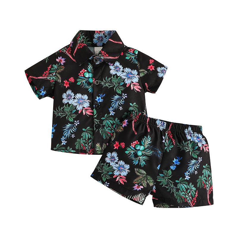 Infant Children's Short-sleeved Shirt+shorts Two-piece Set of Boys' New Printed Polo Collar Top Pants Set