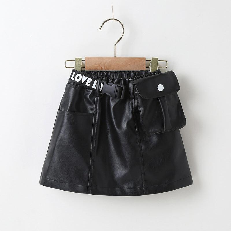 Children Girls' PU Leather Casual Skirt Trendy Girl Clothes Wholesale - PrettyKid