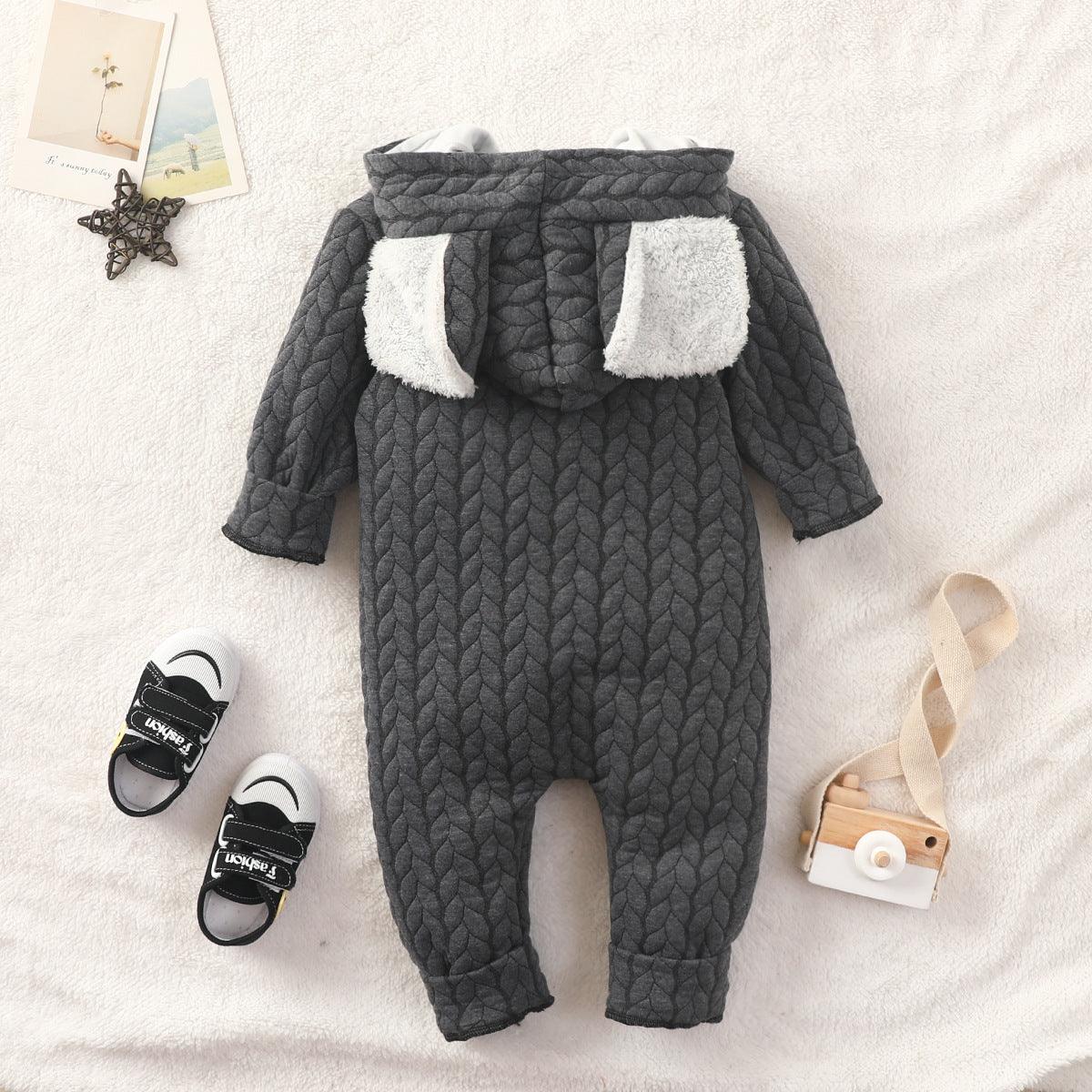 Baby Boys Girls Solid Color Lovely Ears Long Sleeve Hooded Jumpsuit - PrettyKid