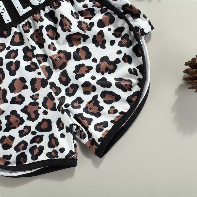 Toddler Kids Girls Solid Color Halter Top Leopard Print Shorts Set - PrettyKid