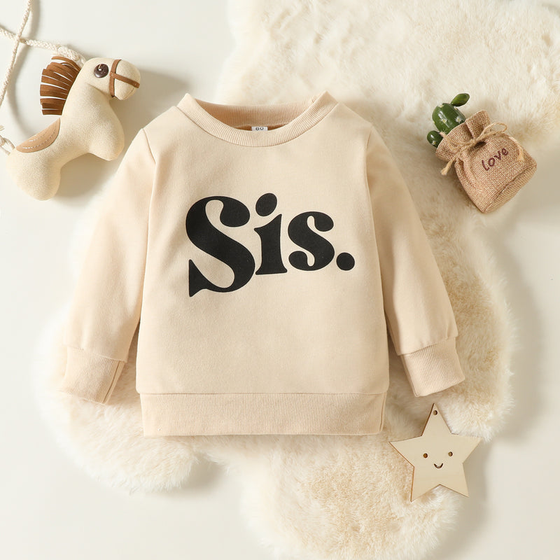 Toddler Kids Simple Letter Print Solid Color Sweater - PrettyKid
