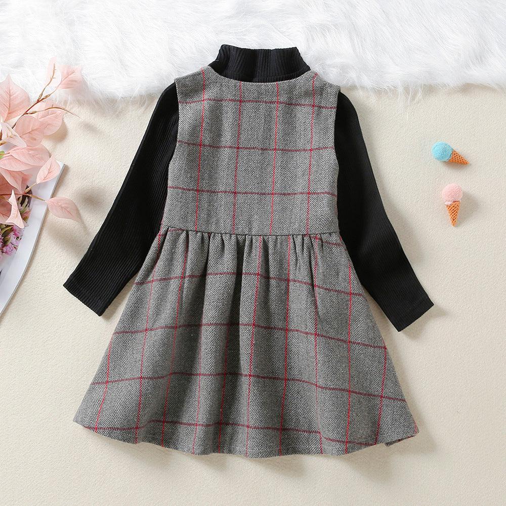 Toddler Kids Girls' Solid Sweater Plaid Vest Skirt Set - PrettyKid