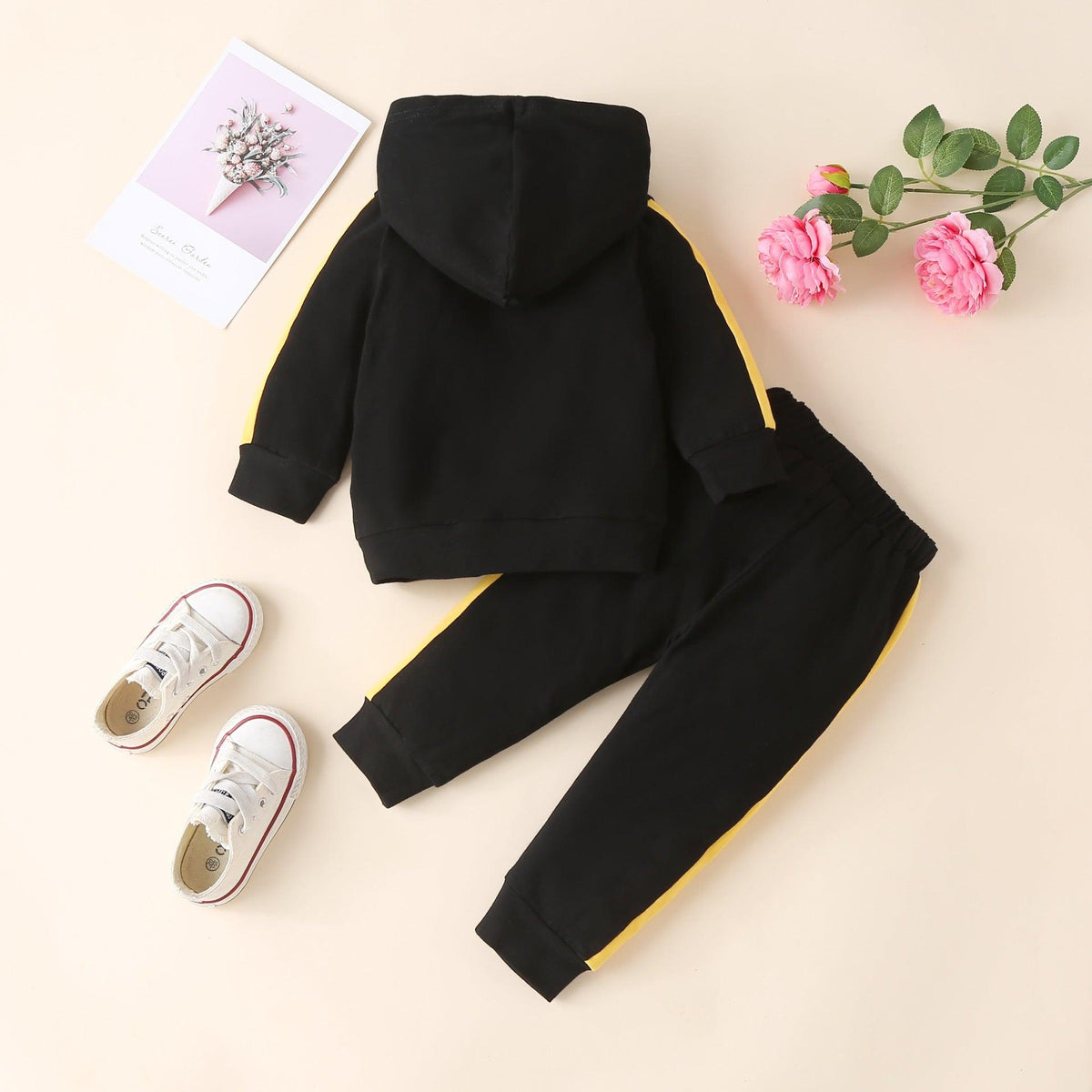 Children's Hooded Pullover Letter Print Color Contrast Pants Set - PrettyKid