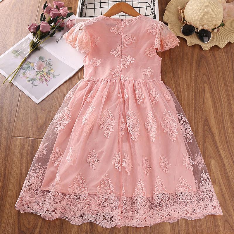 Girls' Dress Summer Pink Lace Skirt Sweet Princess Skirt Embroidery Large Children's Gauze Skirt