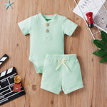 Children's Five-color Pit Stripes Short-sleeved Tops Shorts Two-piece Suit - PrettyKid