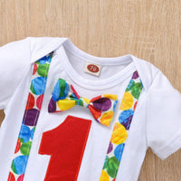 Baby Boys Dot Digital Print Bow Tie Round Neck Long Sleeve Strap Trousers Jumpsuit Suit - PrettyKid