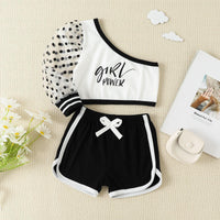 Girls' Diagonal Neck One Shoulder Top Shorts Girls' Two Piece Set