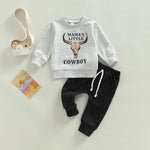 Toddler Boys Solid Color Cartoon Animal Letters Printed Round Neck Sweatshirt and Pants Set - PrettyKid