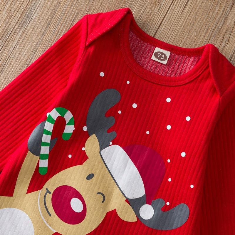 Baby Christmas Suit Long Sleeve Jumpsuit Long Pants Hat Three Piece Set - PrettyKid