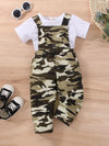 Infants' 2023 Spring and Summer Cotton Short-sleeved Shirt, Military Green Suspender Trousers, Girls' Suit