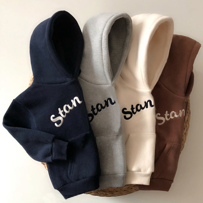 Toddler Kids Solid Color Letter Print Padded Hooded Sweatshirt - PrettyKid