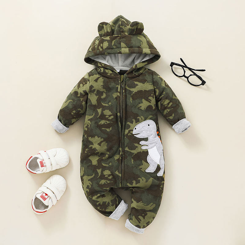 Baby Boys Hooded Long Sleeve Camouflage Fleece Jumpsuit - PrettyKid