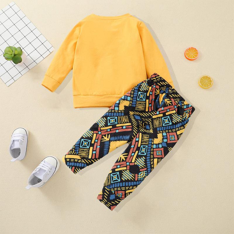 Toddler Girls Boys Solid Pocket Geometric Print Long Sleeve Set - PrettyKid