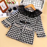 Toddler Kids Girls Plaid Long Sleeve Mesh Patchwork Lapel Coat Coat - PrettyKid