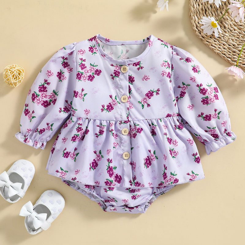 Baby Girls Purple Flower Print Triangle Jumpsuit Wholesale Baby Clothes - PrettyKid