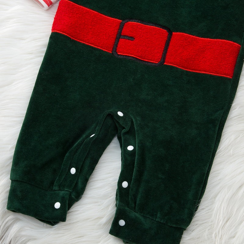 Baby Boys Solid Striped Fake Two Piece Velvet Jumpsuit Christmas Dress - PrettyKid