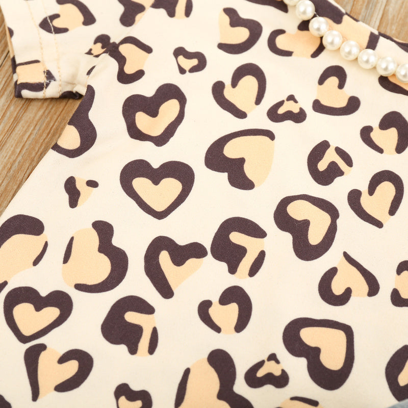 Toddler Kids Girls Love Leopard Print T-shirt Denim Shorts Set - PrettyKid