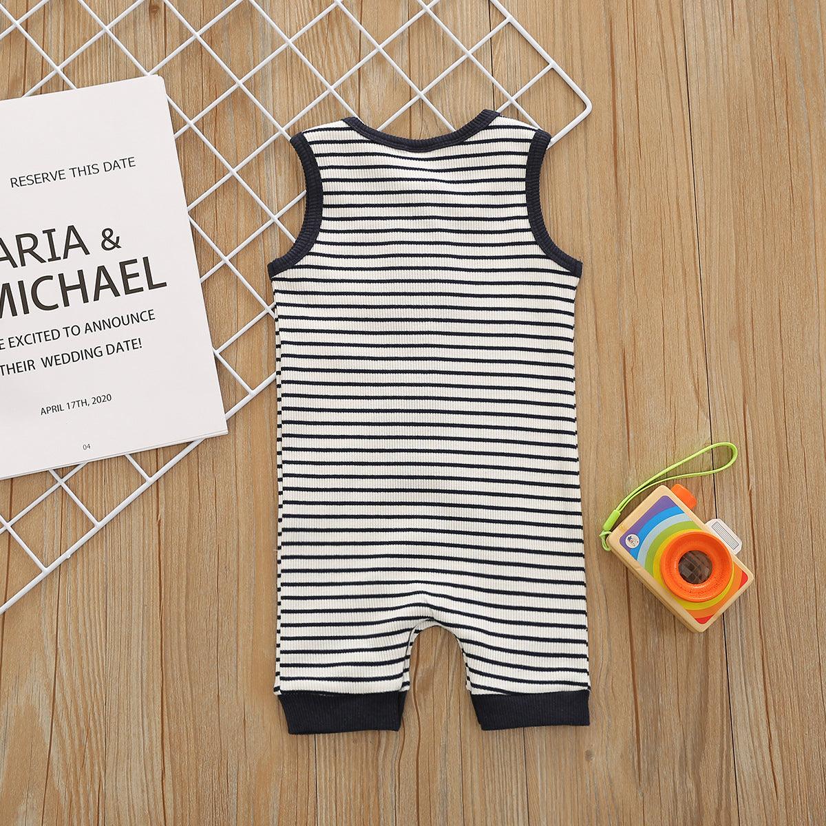 Toddler kids summer sleeveless striped jumpsuit baby crawling suit - PrettyKid