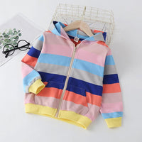 Toddler Kids Girls' Rainbow Striped Hooded Sweatshirt Cardigan Coat - PrettyKid