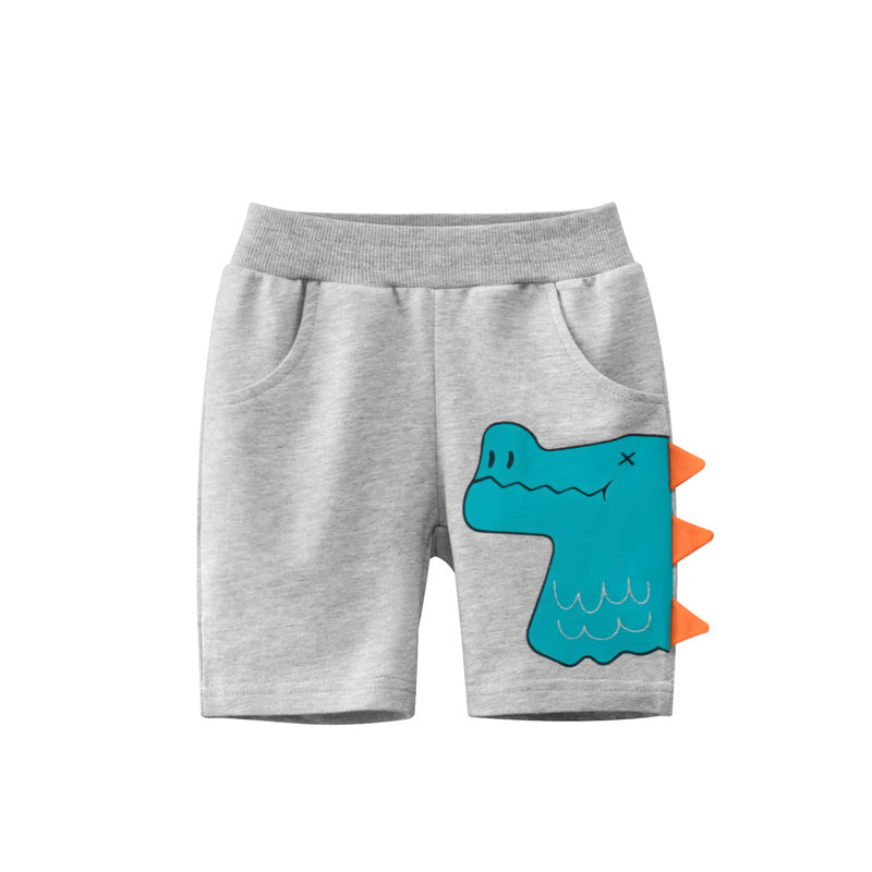 Toddler Kids Boys Solid Colour Cartoon Printed Cotton Sports Shorts - PrettyKid
