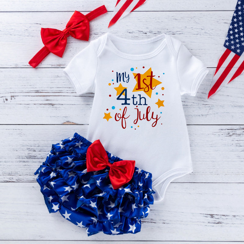 Independence Day New 0-2 Years Old Baby Short-sleeved Cartoon Harness Crawl Clothes Pp Pants Head Wear Three Sets - PrettyKid