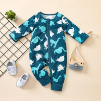 Baby Boys Dinosaur Print Zipper Jumpsuit - PrettyKid