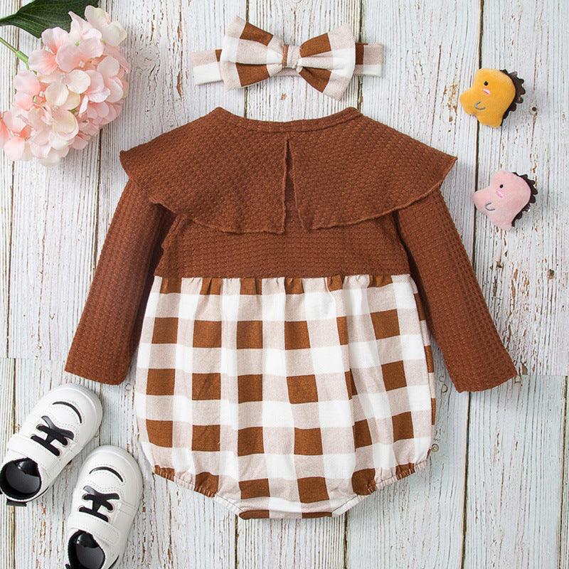 Baby Girls Plaid Printed Long Sleeve Triangle Jumpsuit - PrettyKid