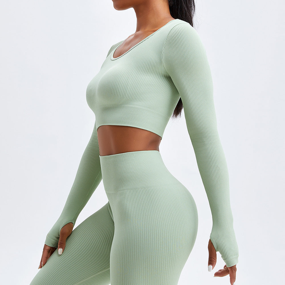 Women Seamless Threaded Yoga Clothes Female Tight-fitting Running Sportswear Nude Sense of Skin-friendly Yoga Suit - PrettyKid