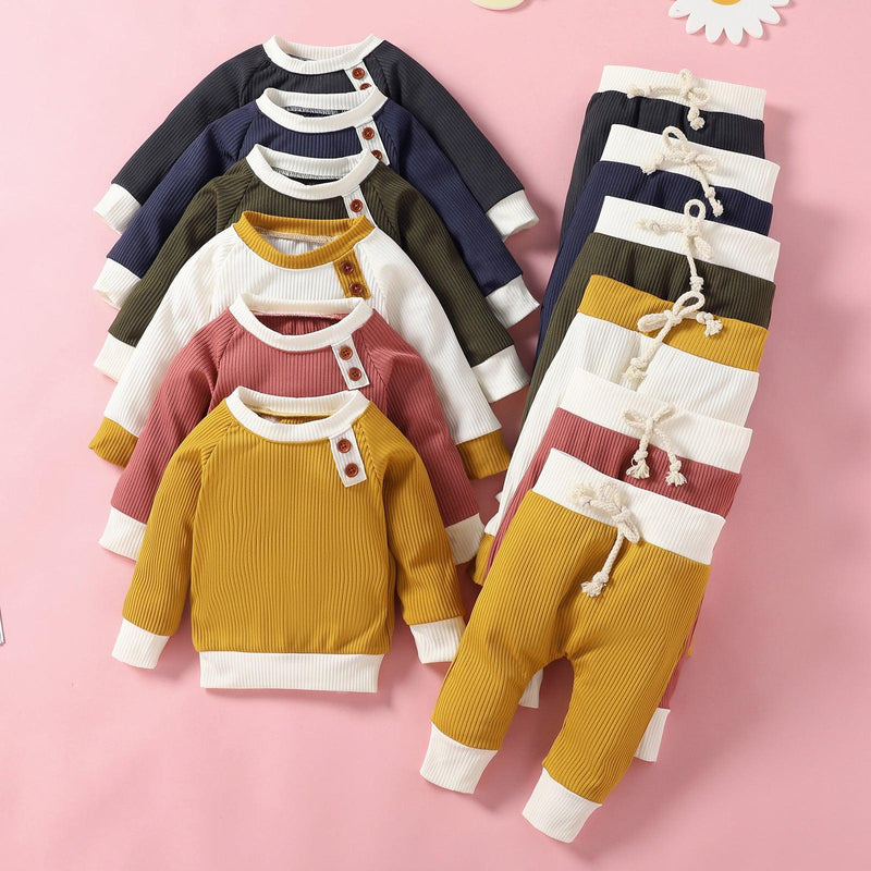 Toddler Kids Long Sleeve Solid Knit Stripe Casual Suit - PrettyKid