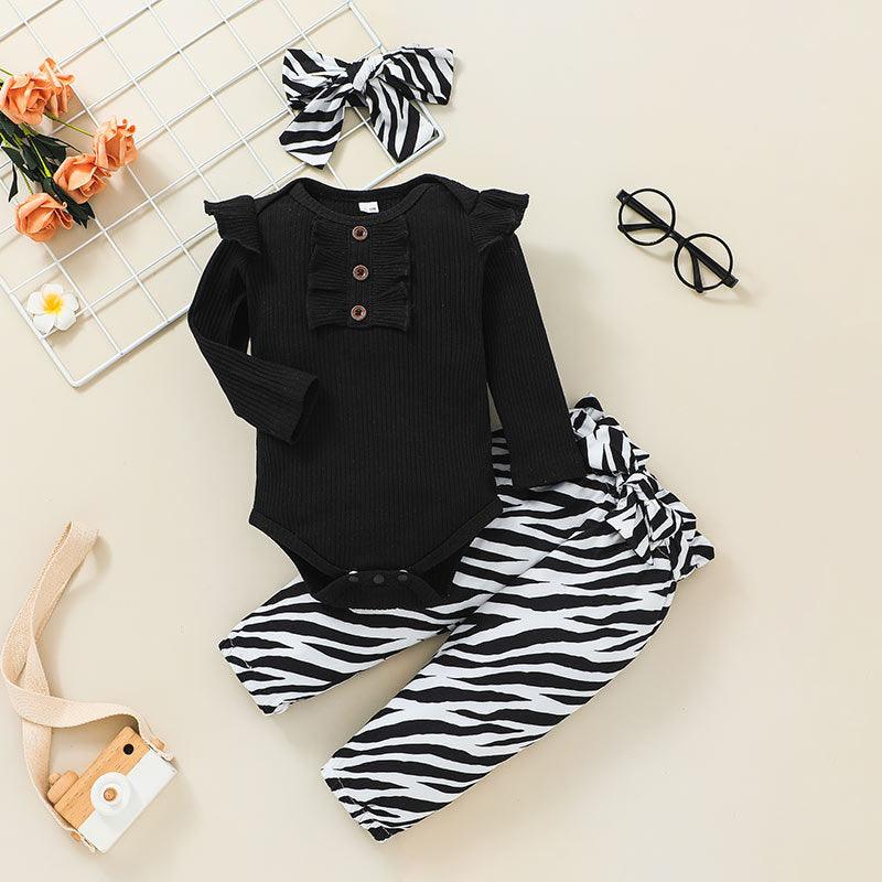 Baby Girls Solid Color Top Zebra Pants Set - PrettyKid