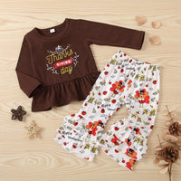 Toddler Kids Girls Thanksgiving Cartoon Letter Printed Long Sleeve Suit Trendy Baby Clothes Wholesale - PrettyKid