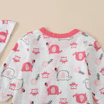 Baby Girls Cartoon Elephant Slant Placket Wrap Foot Jumpsuit Hat Two Piece Set - PrettyKid