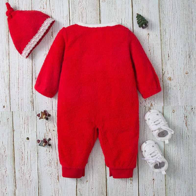 Baby Boys Girls Solid Color Long Sleeve Christmas Printed Jumpsuit - PrettyKid