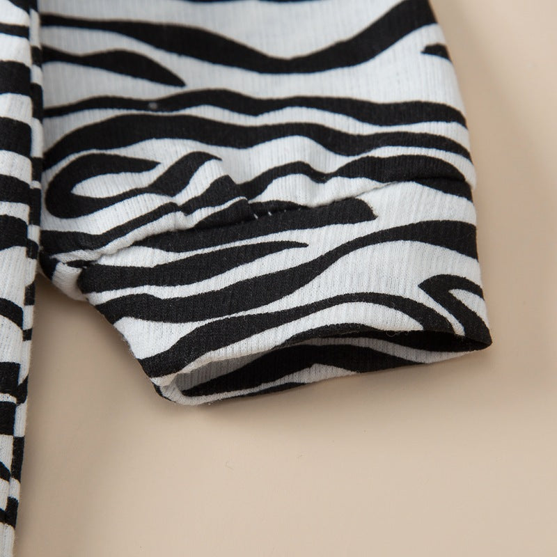 Baby Boys Girls Zebra Print Diagonal Wrap Foot Jumpsuit Baby Sleeping Bag - PrettyKid