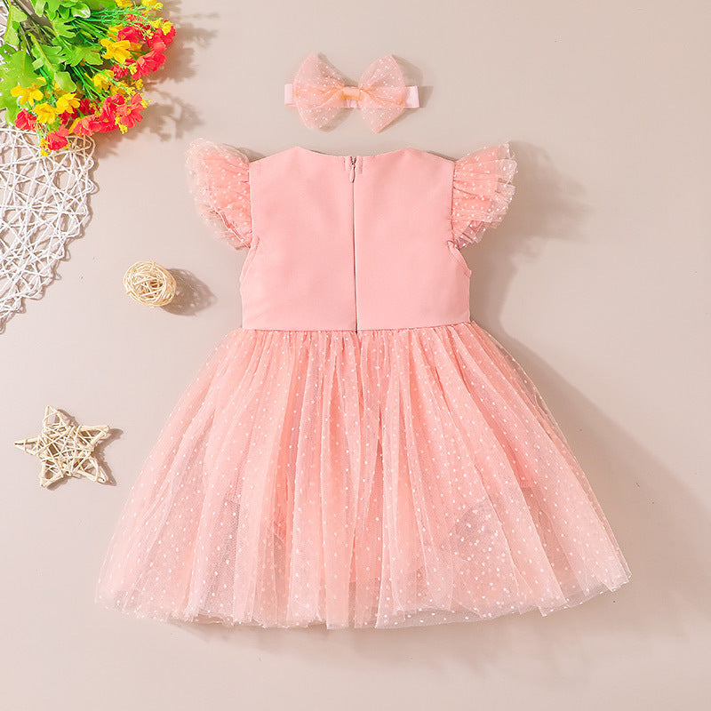 Toddler Girl Solid Sleeveless Mesh Stitched Fart Dress - PrettyKid