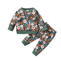 Toddler Kids Girls Floral Print Round Neck Long Sleeve Sweater Set - PrettyKid