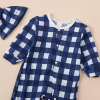 Baby Blue and White Plaid Long Sleeve Diagonal Jumpsuit - PrettyKid